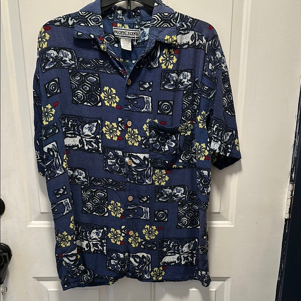 Vintage PACIFIC SCENE Blue floral Patterned Men's Shirt